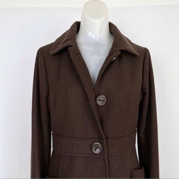 Bb Dakota middle-weight wool blend pea coat chocolate Brown Small - Picture 11 of 11